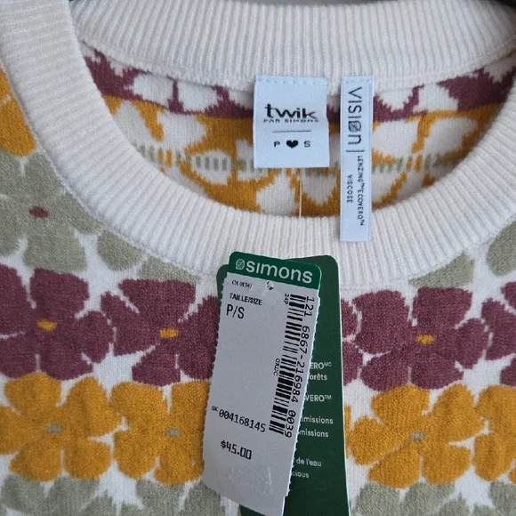 Twik Multicolor Floral Crew Neck Crop Sweater T Shirt Short Sleeve S - Picture 2 of 9